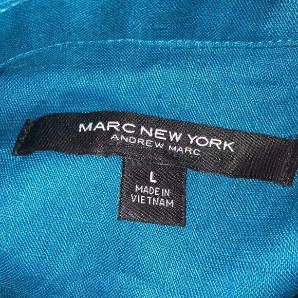 Marc New York by Andrew Marc 100% Blue Linen Sleeveless Button Down Shift Dress - Picture 8 of 9